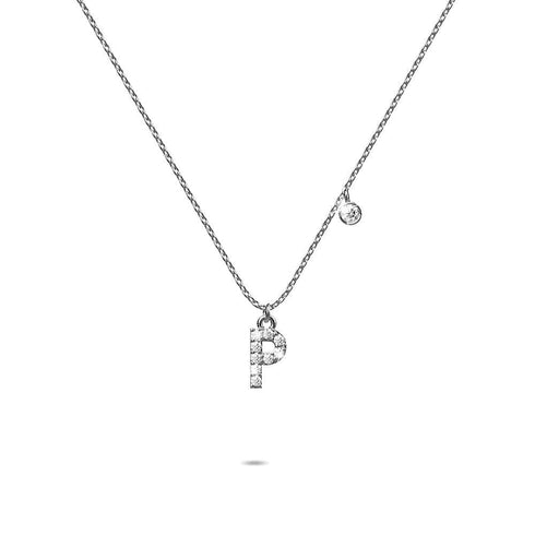 Solid 925 Sterling Silver Initial Crystal Personalised Alphabet Letter Necklace Silver